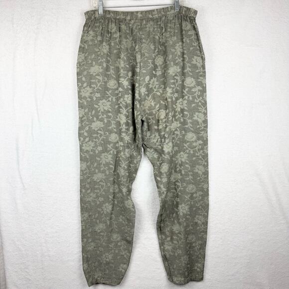 Vintage CP Shades Jaquard Floral Flax Blend Elastic Waist Pull On Pant Tan Sz M - Picture 9 of 13